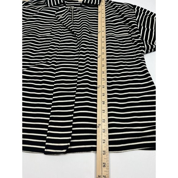 Chicos Sweatshirt Jacket Womens Size 2 Black White Stripe Zip Up Belt Collar L - Picture 9 of 10